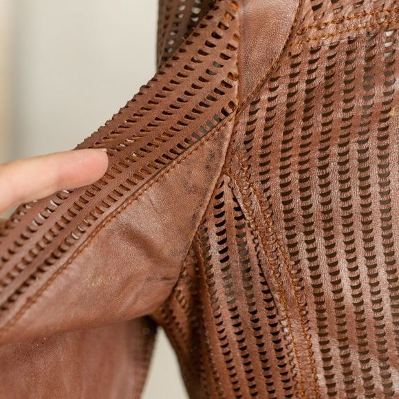Women’s jakett New York Brown‎ Leather Perforated Moto Jacket sz M - Picture 12 of 17